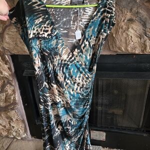 Connected Apparel Teal and Black Patterned Dress